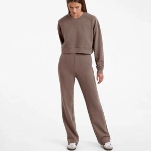 Nuuds Mocha Wide Leg Sweat Pants and Cropped Crewneck Sweater